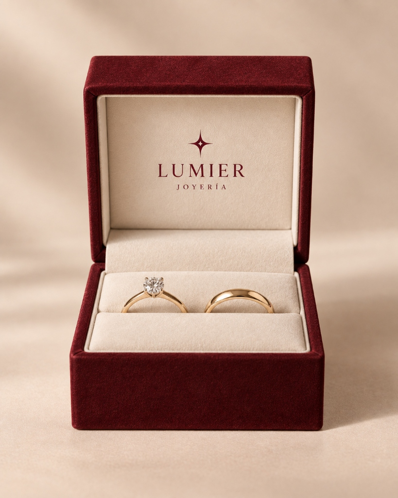 Estuche doble de terciopelo borgoña de Lumier Joyería